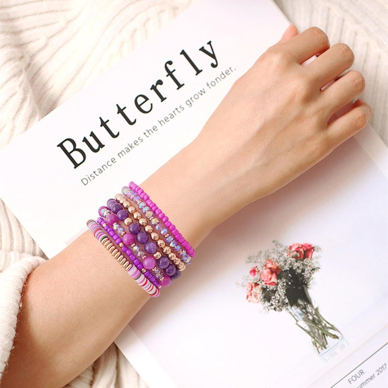 GOOJIDS Surfer Heishi Clay Bead Bracelets for Women Bohemian Stackable Gold Plated Beaded Stretch Bracelets Elastic Layering Friendship Bracelets Set Boho Jewelry - Image 4
